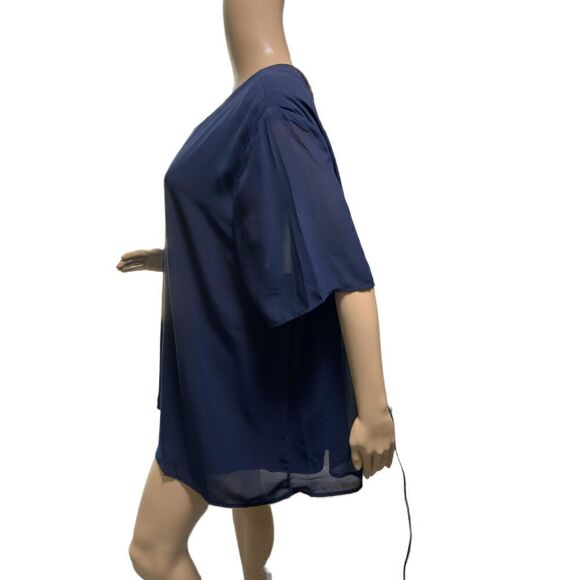 NWT Tamsy Navy Blue Sheer Fabric Loose Fit Round Neck Womens Blouse Size 3X - Picture 8 of 13